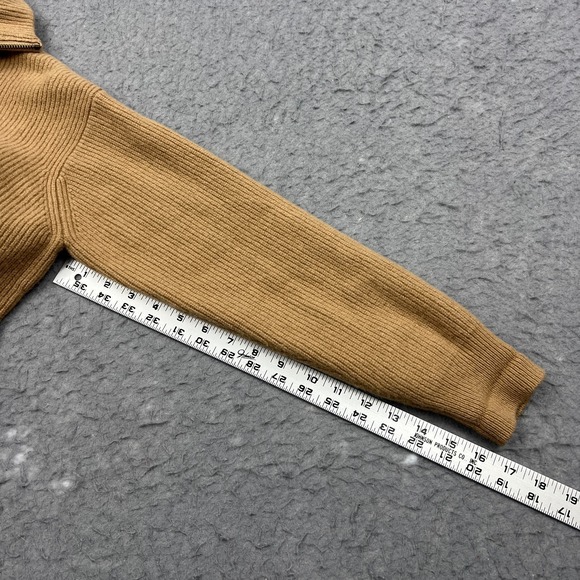 Uniqlo Lambswool Half Zip Sweater Women's Medium Brown 100% Wool Ribbed Jumper - Picture 5 of 11